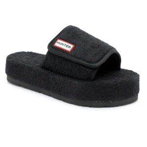 Hunter Terry Towelling Platform Slide Sandal in Black sz 9
